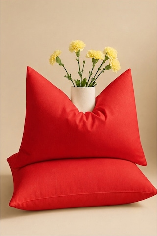 Kırmızı Renkli Pamuklu Ranforce Kumaş Kapaklı Yastık Kılıfı 2 Adet 50x70 Cm