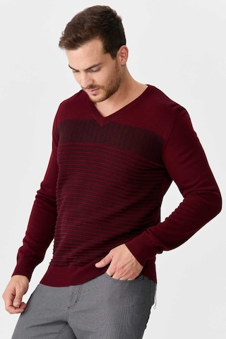 Desen Triko Erkek Desenli V Yaka Yün Kazak 0249640 Bordo Bordo