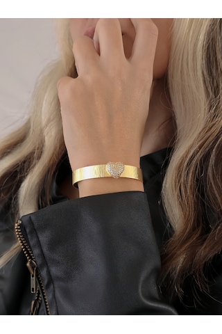 Eva Takı Store Taşlı Kalp Hasır Model Choker Stil Narin Kelepçe Bileklik Altın