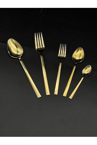 60 Prç Yemek Bıçaksız 12 Kişilik Çatal Kaşık Seti Gold