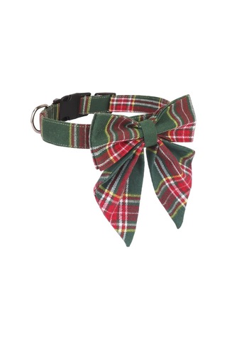 Elmpaly Kırmızı Ekose Köpek Tasması Bağcıklı Dekoratif Yaka