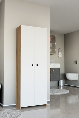Alpaevmobilya Çok Amaçlı 2 Kapaklı 5 Raflı 150 Cm Banyo Dolabı Organizer Düzenleyici Ve Çamaşır Odası Dolabı Beyaz - Atlantik Çam