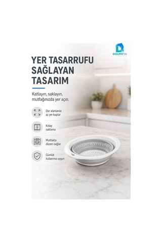 Katlanır Oval Süzgeç Mutfak Pratik Kullanım Gereci Beyaz - Gri