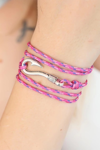 Karışık Desenli Pembe Renk Gümüş Metal Kancalı Bayan Çoklu Bileklik Çok Renkli