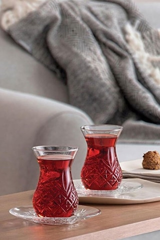 Timeless Kesme Kristal Çay Bardağı Seti Takımı 12 Parça Çay Seti 96992 Şeffaf