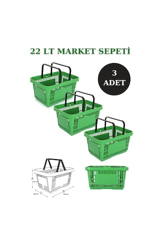 3 adet 22Litre Market ve Alışveriş Sepeti, Saplı Market Sepeti Y