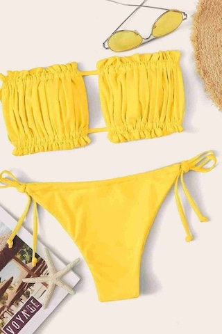 Angelsin Brezilya Model Buzgülü Baglamali Bikini Takım Sarı 001