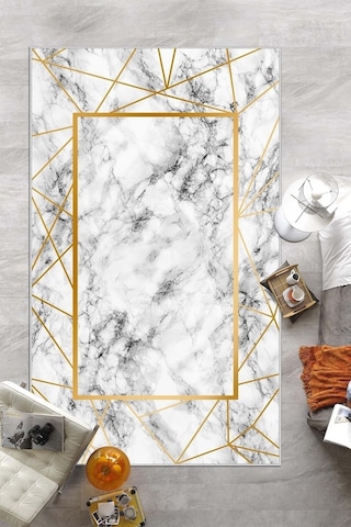 West Home Dijital Baskı Yıkanabilir Kaymaz Taban Gold Salon Halısı Mutfak Halısı Yolluk Wh 282 Gold
