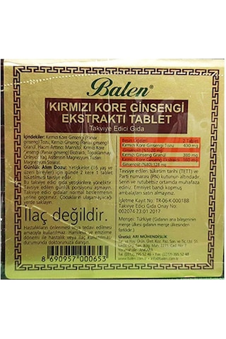 Balen Kırmızı Kore Ginsengi Ekstraktı Tahta Kutulu 600mg X 120 Tablet X 2 Kutu