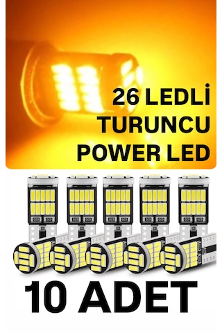 T10 Led 26 Ledli 10 Adet W5w Metal Ultra Power Turuncu Park Plaka Tavan Ampulü