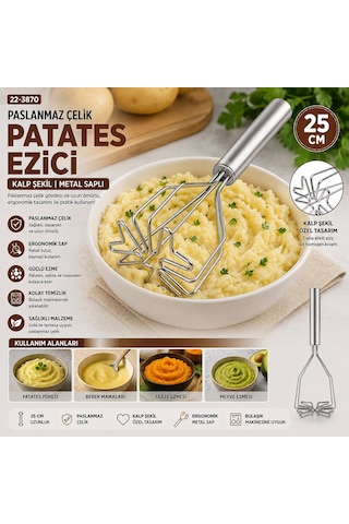 İbico İ22-414 Patates Ezici Çap: 9cm Krom Saplı 12cm Toplam Uzunluk: 26cm Metal Kalp Şekil Diğer