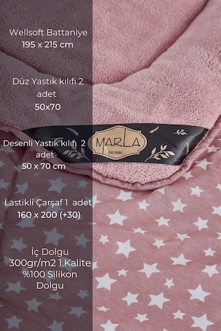 Star Desenli Çift Kişilik Çift Taraflı Wellsoft Uyku Seti - Pembe - 155x215