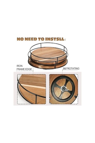 Çelik Taraflı 9 İnç Ahşap Tembel Susan Pikap 360 Derece Dönen Dolap Kiler Mutfak Tezgahı Buzdolabı Dolap Yemek Masası Organizatör
