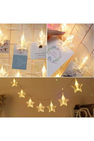 Hdmarketim Yıldız Mandal Led Pilli Şerit Lamba Işık (2 Metre)