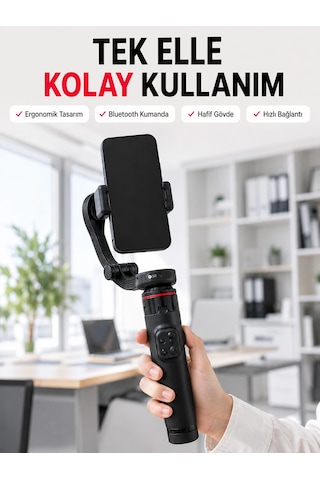Mey İthalat Profesyonel Aı Gimbal Selfie Stick Yüz Takipli Telefon Sabitleyici Bluetooth Kumandalı Katlanabilir Tripod Çok Renkli