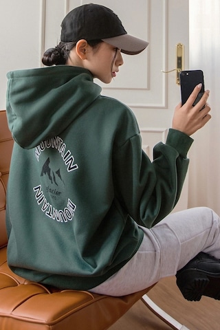 Unisex Montaın Baskılı Oversize Sweatshirt Siyah