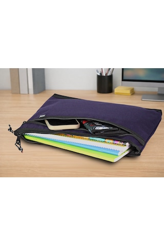 Jacbag Dual Zip Folder -iki Bölmeli Dosya Çanta A4 Dual Zip Folder-mor Tek Renk