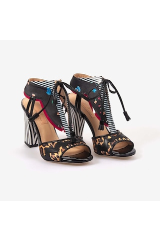 Hawen Angels Kadın Kösele Taban Leopar Desenli 11cm Topuklu Ayakkabı 5669-162-v2 Çok Renkli