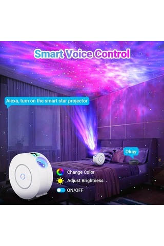 Honeybeeshop 1 Adet Tuya Akıllı Yıldız Projeksiyon Işığı Beyaz Renkli Led Galaksi Gece Gökyüzü Projesi Uygulama Kontrollü Kablosuz