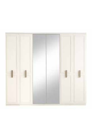 Lucca Tamamı Mdf 6 Membranlı Kapaklı Reflekte Camlı Gardırop Dolap Beyaz