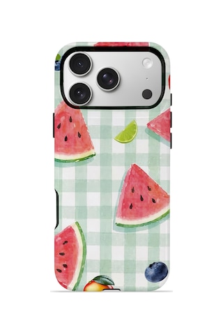 Apple iPhone Uyumlu 17 Pro Max Vorian Çift Katmanlı Magsafe Kılıf Watermelon Picnic Gingham