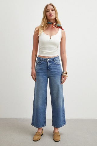 Never More Yüksek Bel Culotte Jean Lacivert