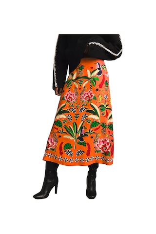 Günlük Moda Bitki Baskılı Retro Etek Kadın Turuncu Renk