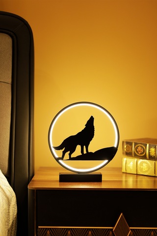 Bozkurt Metal Led Masa Lambası Yalnız Kurt Temalı Dekoratif Gece Lambası Led Özgürlük Simgesi Kurt