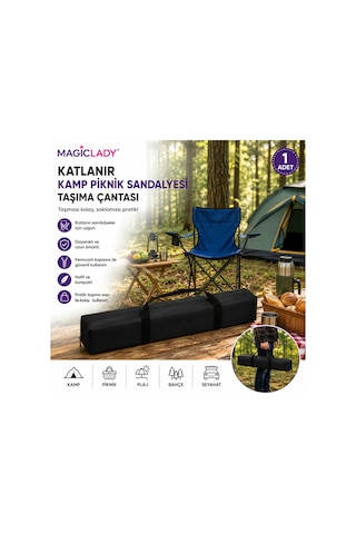 Katlanır Kamp Sandalyesi Taşıma Çantası Fermuarlı Saplı Kamp Piknik Plaj Sandalye Kılıfı 1 Adet Siyah