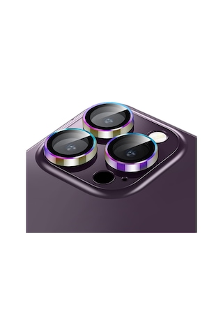 Buff Apple Uyumlu iPhone 14 Pro Max / 14 Pro Kamera Metal Lens Koruyucu Gökkuşağı