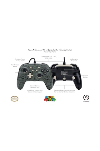 Switch İçin Geliştirilmiş Kablolu Powera Controller Power-up Mario, Gamepad, Oyun Kumanda Sku: Smgstke506cec8c7
