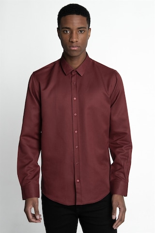 Tudors Modern Slim Fit Pamuklu Kolay Ütü Armürlü Erkek Gömlek-26633 Bordo