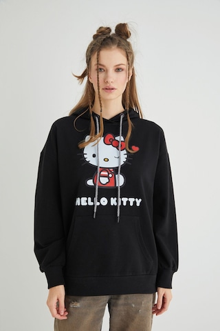 Hello Kitty Lisanslı Baskılı Kapüşonlu Oversize Fit Sweatshirt Renkli