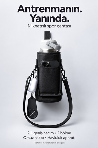 Mubigor Su Geçirmez Mıknatıslı Spor Çantası & Günlük Kullanım, Gym, Pilates İçin & Havluluk Hediyeli Siyah