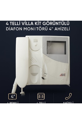 Audıo 001650 Gty304f 4 Telli Villa Kit Görüntülü Diafon Monitörü 4 Ahizeli