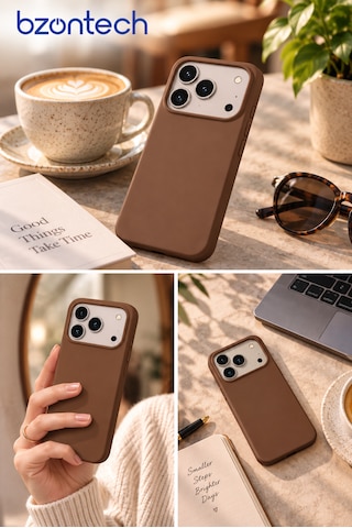 İphone 17 Pro Max / 18 Pro Max Uyumlu Kılıf Renkli Lansman İçi Kadife Yumuşak Kamera Yükseltili Silikon Kahverengi