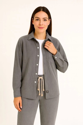 Kadın Kadife Oversize Takım Gömlek Ve Pantolon İkili Set Füme Corduroy Şıklığı, Rahat Ve Zarif Dur Füme