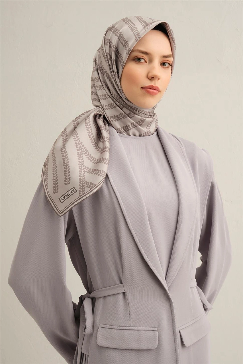 Armine Klasik Desenli Saf İpek Twill Eşarp 9351d 51 Gri