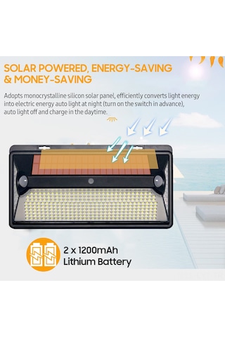 Youtek Solar Duvar Lambası, 360 Led Işıklı, Hareket Sensörlü, Ip44 Su Geçirmez, Bahçe/çatı İçin, Siyah, Tekli Paket İçinde Li-pil