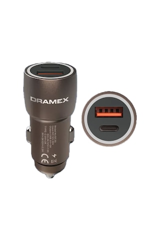 Dramex Dc30t 3.1a 30w Pd Q.c. 3.0 1mt Type-c Kablolu 1xtype-c + 1xusb-a Çıkışlı Hızlı Araç Şarj Cihazı - Kahverengi