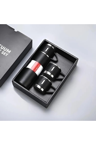 Termos Isı Korumalı Sızdırmaz Vakumlu Outdoor Piknik Seyahat Seti Paslanmaz 3 Bardaklı Çelik Termos Çok Renkli