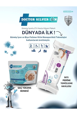 Doctor Silver Ion Gümüş İyonlu Hasta Hijyen Perine Islak Mendili 50'li + Saç Yıkama Bonesi Doctor Silver Ion Gümüş İyonlu Hasta Hijyen Perine Islak Mendili 50'li + Saç Yıkama Bonesi