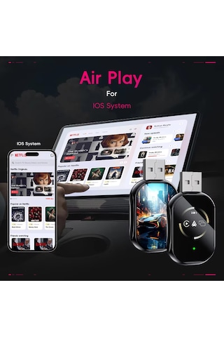 Q1 3in1 Kablosuz Carplay Adaptörü Ekran Yansıtma Telefon Kontrolü Sadece Apple İos İphone İçin Diğer