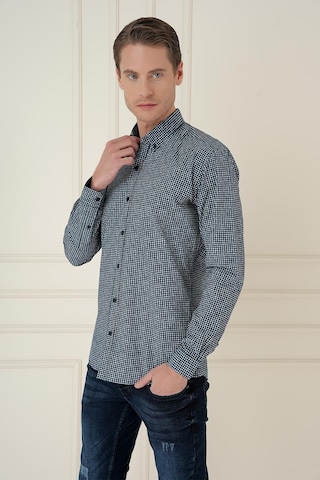Efor Slim Fit Baskılı %100 Pamuk Spor Lacivert Gömlek G 1587 Lacivert