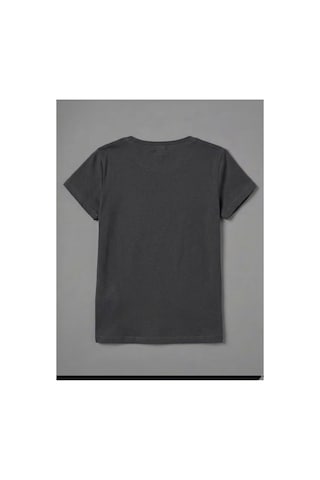 Pembe Kelebek Desenli Baskılı Kompakt T-shirt Gri