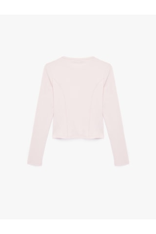Koton Pamuklu Slim Fit Uzun Kollu Dikiş Detaylı Bisiklet Yaka Tişört Pembe 6sak50008pk Gül
