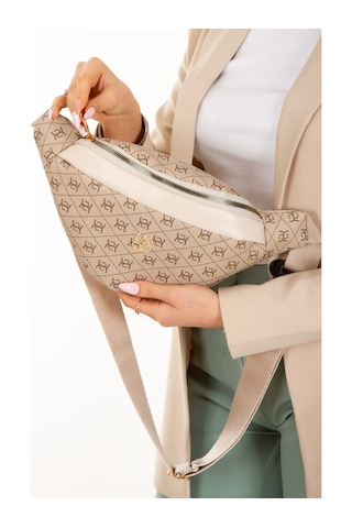Newish Polo Kadın Desenli Çapraz Omuz Askılı Bel Omuz Çanta Bej