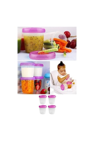 4'lü Ölçülü Sızdırmaz Saklama Kabı - Anne Sütü Bebek Beslenme Mama Kabı Seti 4x180 Ml Şeffaf