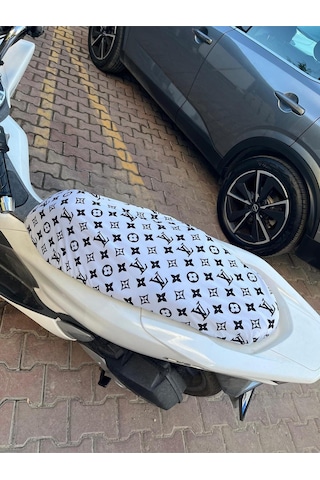 Beyaz Siyah Desenli Penye Motosiklet Kılıfı - 50cc Ve 125cc Motor Uyumlu