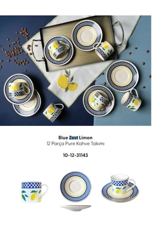 Porser Blue Zest Limon Pure Kahve Takımı 12 Parça